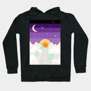 Snowy wild sunrise - psychedelic landscape art illustration Hoodie